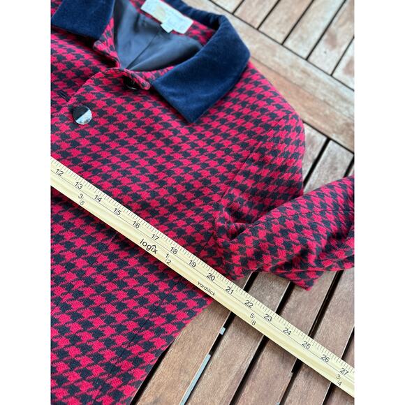 Vintage Rena Rowan Saville 14 Red Black Houndstooth Tweed Lambswool Wool Jacket - Picture 6 of 7